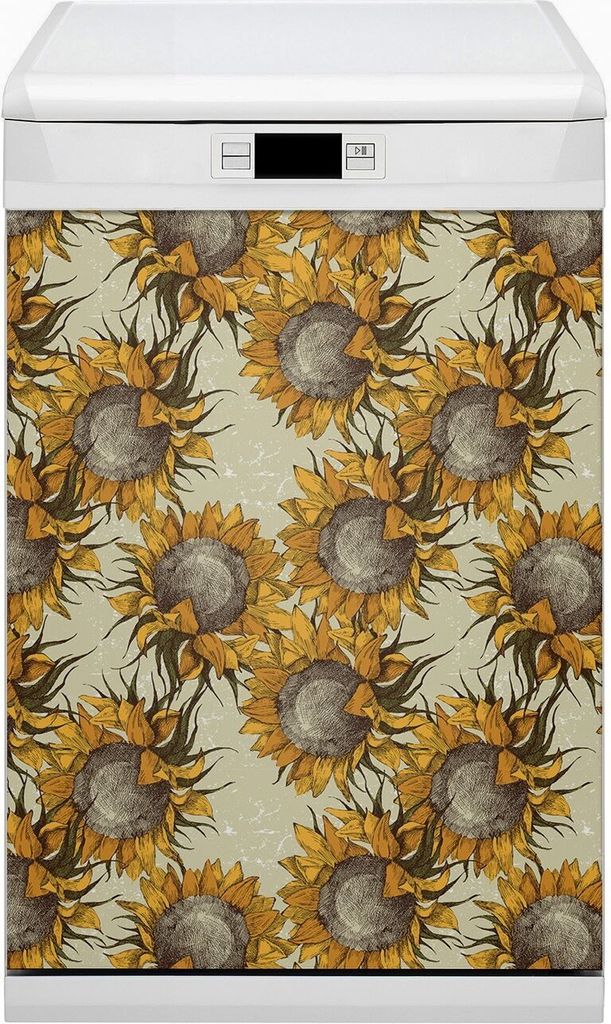 Magnet für Spülmaschine Abwaschbar 45x80 cm Magnet für Spülmaschine Magnetmatte Nachbildung - Retro -Sonnenblumen