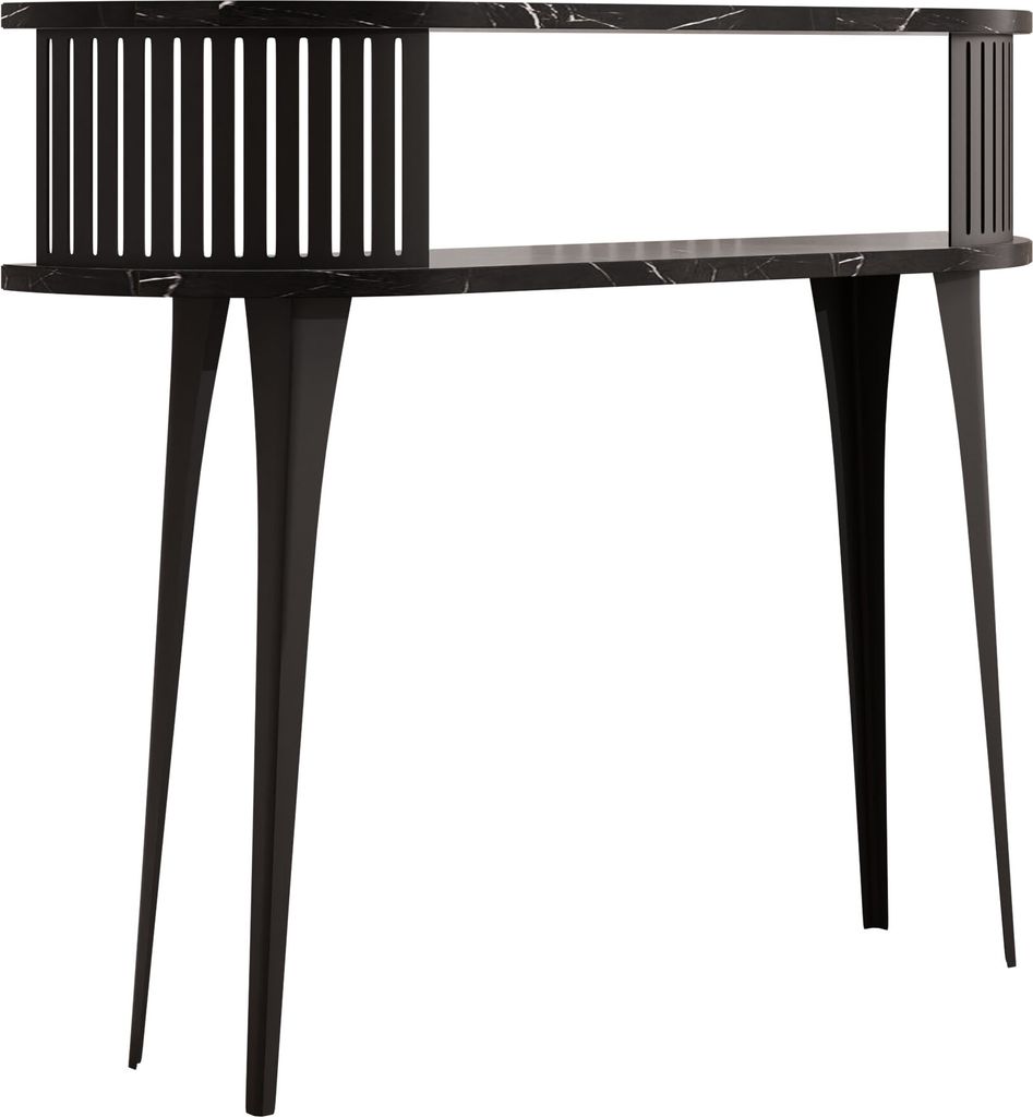 MIRJAN24 Konsolentisch Roenni Oval, Elegant Wohnzimmer, Beine und Seiten aus Stahl (Farbe: Schwarz / Black Pietra Grigia)