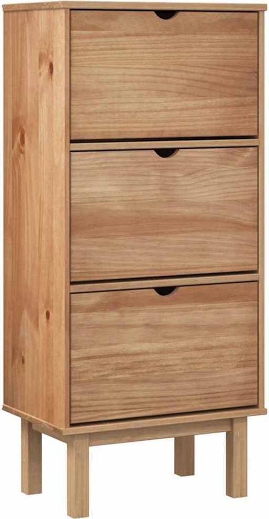 vidaXL Schuhschrank OTTA mit 3 Schubladen Braun Massivholz Kiefer