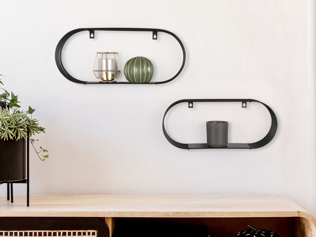 2er Set Gitterregale für die Wand, Hängeregal aus Metall schwarz über Sofa Bett