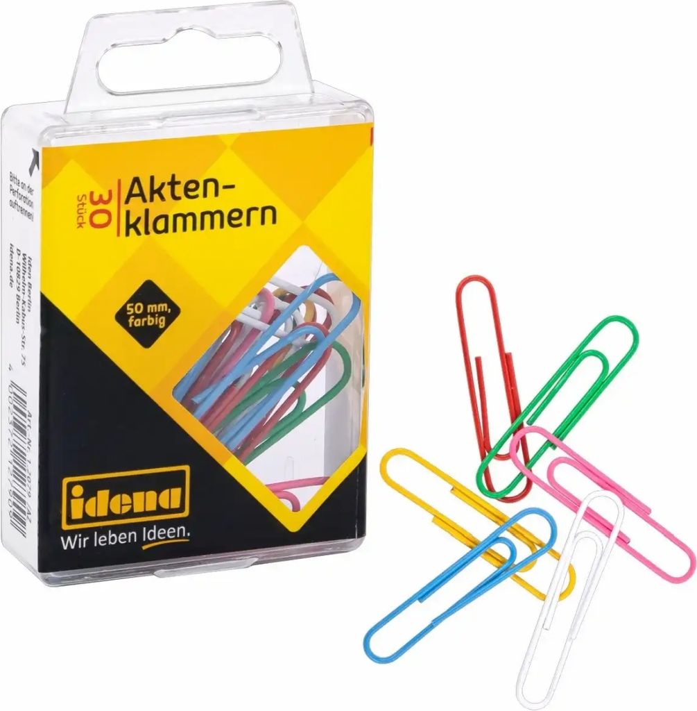 Idena 12079 - Aktenklammern 50mm, 30 Stück, kunststoffummantelt