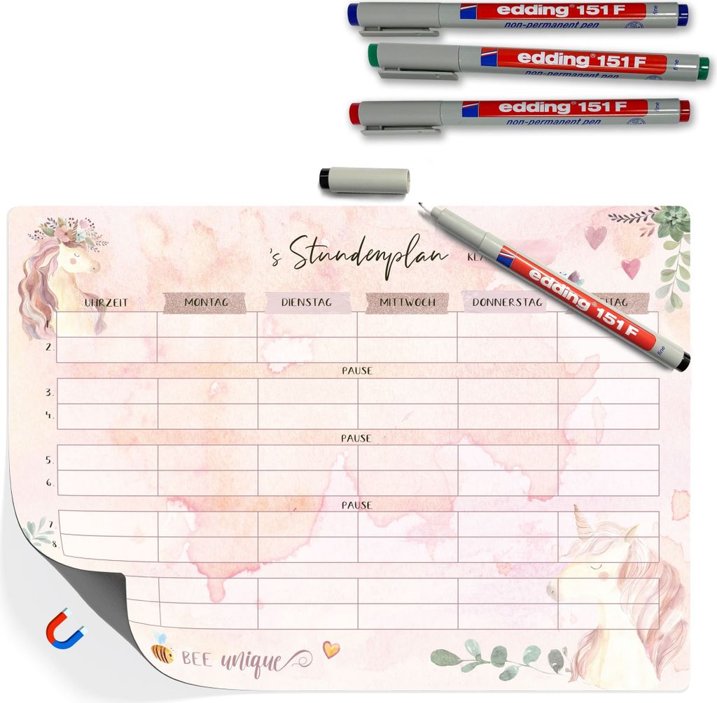 Magnetischer Einhorn Stundenplan A4 - Inkl. 4 Produktbild 