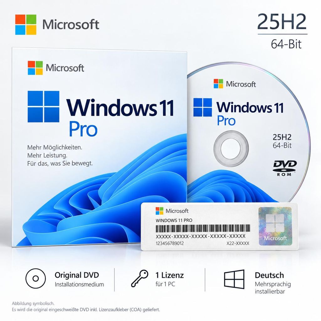 Microsoft Windows 11 Pro 25H2 64-Bit Deutsch – 1 Lizenz Produktbild 