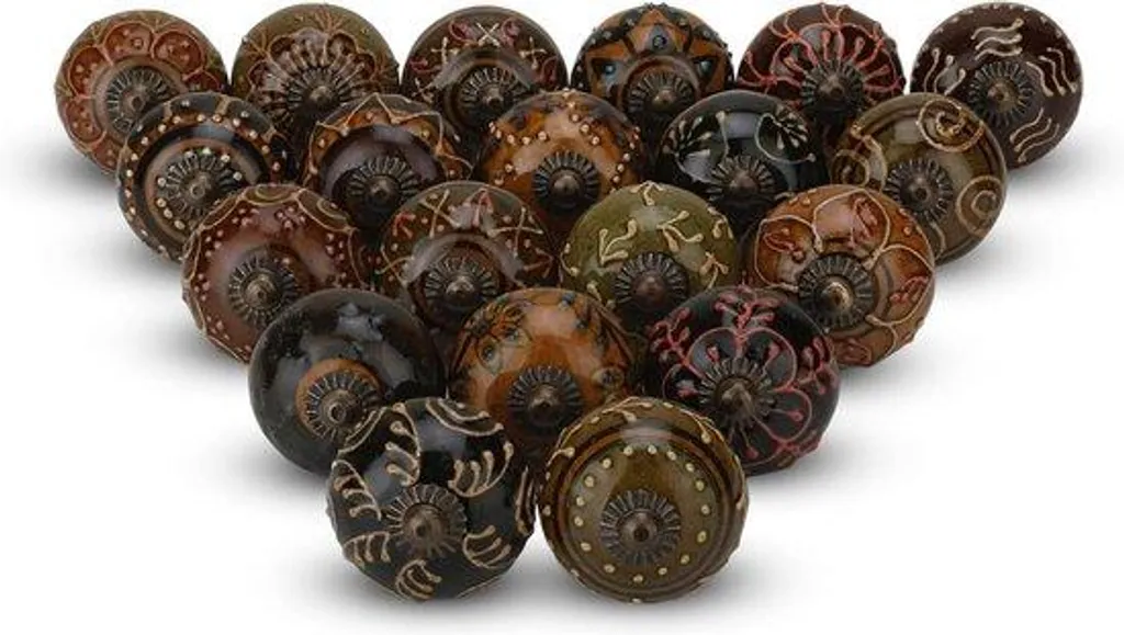 Boutons de meuble en céramique style bohème antique - Lot de 25 pièces
