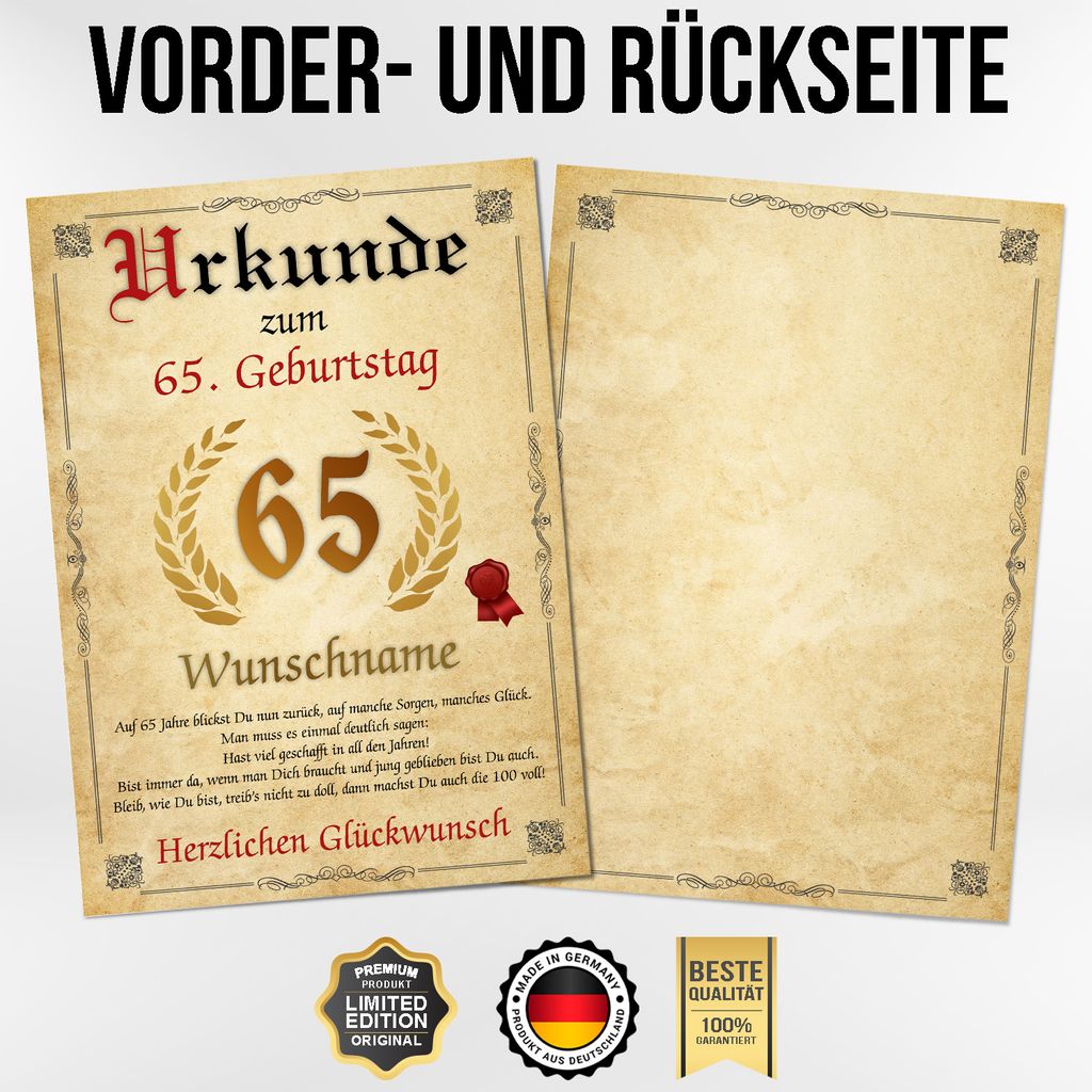Urkunde zum 65. Geburtstag personalisiertes Kaufland.de