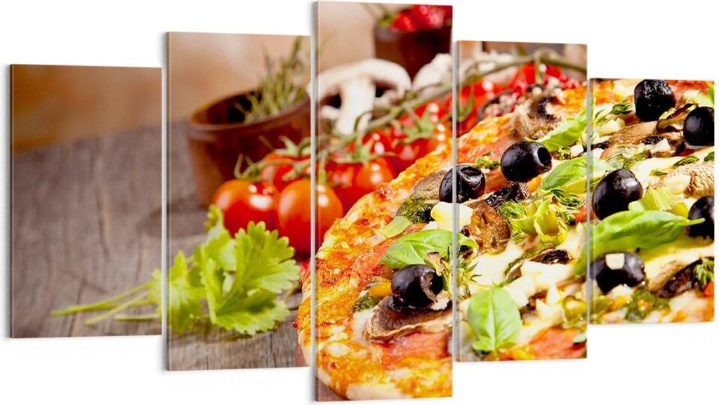 Bild auf Leinwand - Leinwandbild - Pizza Essen Italien Tradition - 160x85cm - Wand Bild - Wanddeko - Leinwanddruck - Bilder - Kunstdruck - Wanddeko...