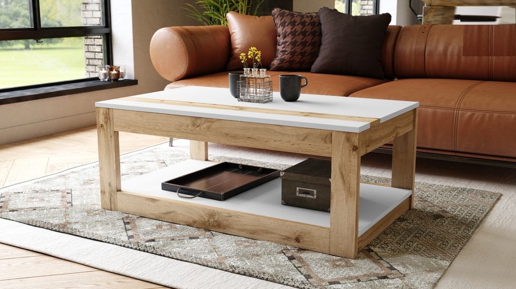 Design Couchtisch Lusso aufklappbar Rollen 112 x 45 x 66 cm Arbeitstisch Tisch Ablage Esstisch Wohnzimmertisch