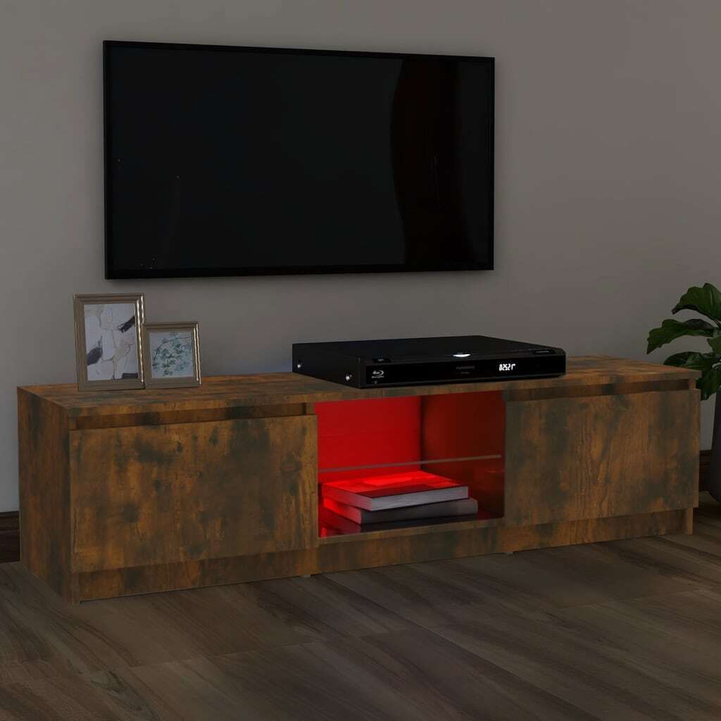 "Winterschlussverkauf "TV-Schrank Industriestil - CLORIS - Fernsehenschrank - mit LED-Leuchten Räuchereiche 120x30x36 cm - DEMöbel2734481