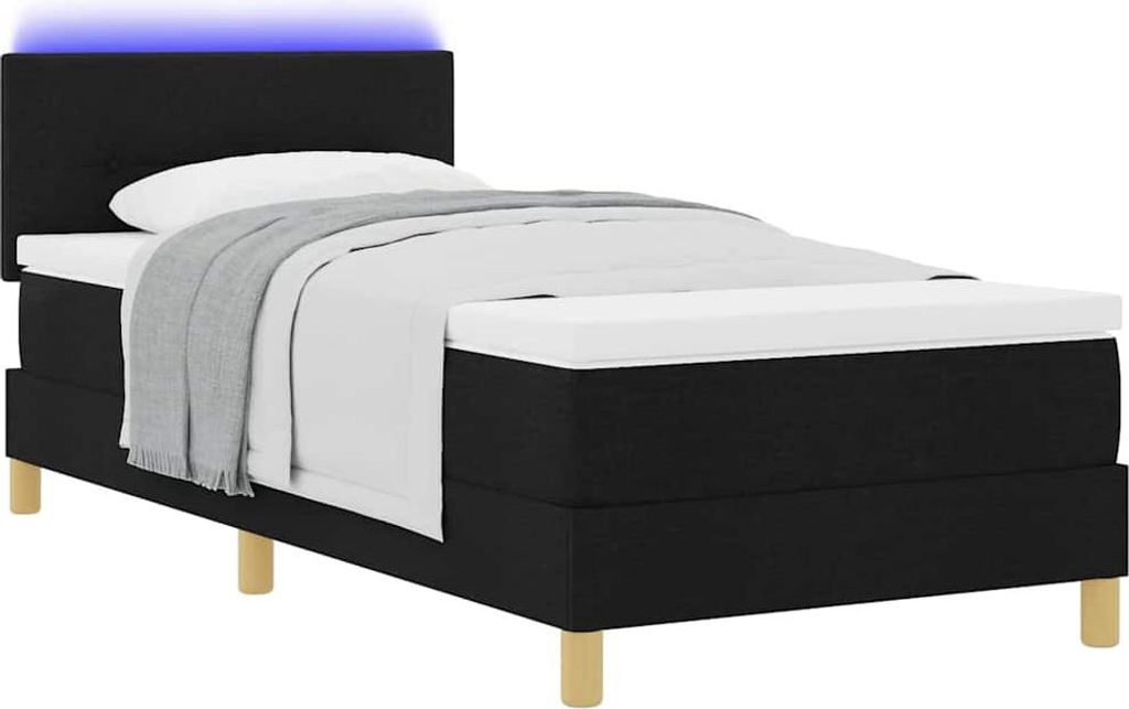 LED Boxspringbett mit Matratze Schwarz 80 x 200 cm Stoff