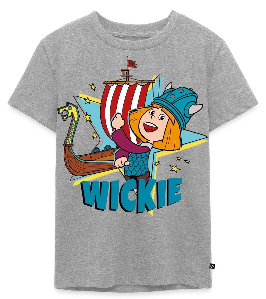 Spreadshirt Wickie Und Die Starken Männer Wikingerschiff Kinder Premium T-Shirt, 110/116 (4 Jahre), Grau meliert