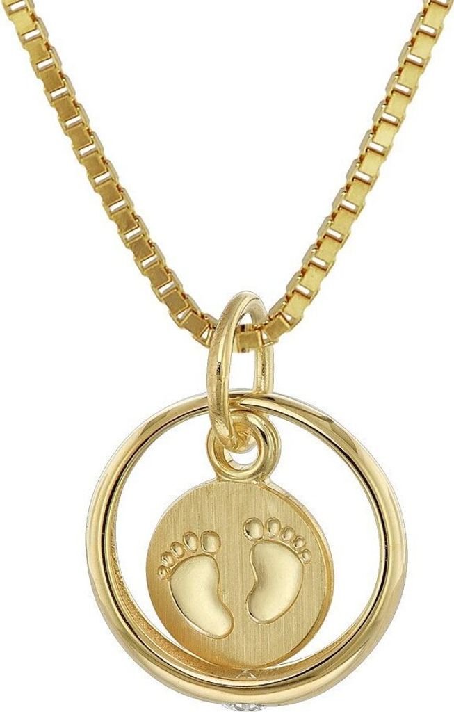 trendor 75395 Taufring Babyfüße Gold 585 / 14 Karat mit vergoldeter Kette 1
