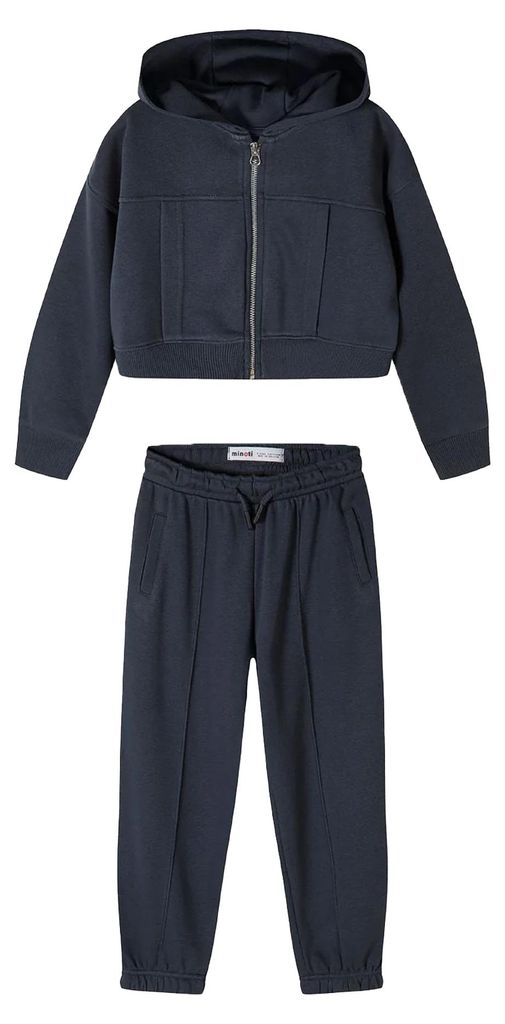Minoti - Hoodie und Jogginghosen-Set für Mädchen, Durchgehender Reißverschluss, Fleece MN823 (104) (Grau)