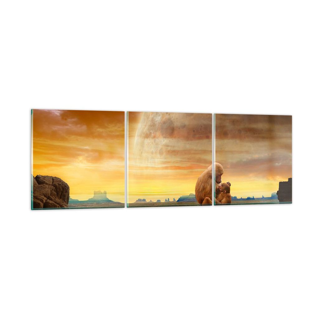 Bilder auf glas - Affen Mutter Natur Berg - 150x50cm - Glasbilder - Wandbilder - Kunstdruck - zum Aufhängen bereit - Wanddekoration aus Glas - Gla...