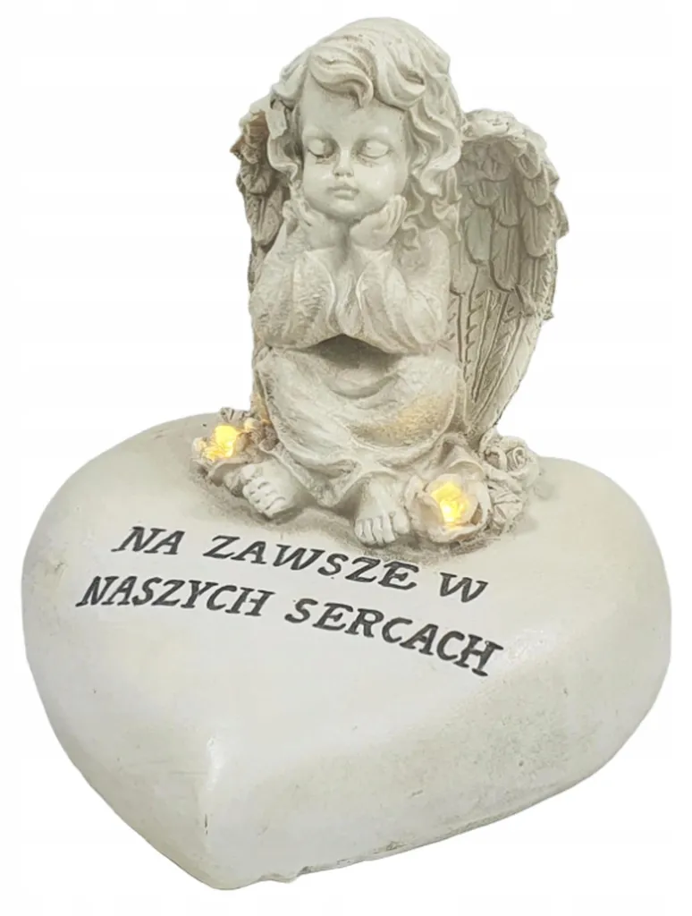 Figurine funéraire ange LED « POUR TOUJOURS DANS NOS CŒURS » 12 cm
