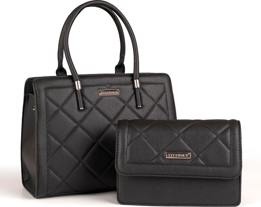 Vivisence Damen Handtaschen Set 2in1 aus Kunstleder – Elegante Handtasche & Umhängetasche mit silbernen Details für Alltag und Büro