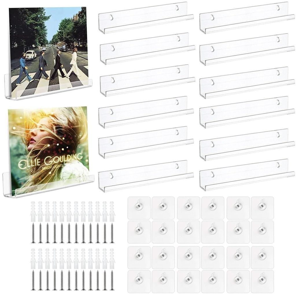 12-teiliger, wandmontierter Schallplattenhalter, 30,1 x 4,5 x 4,5 cm, transparenter Schallplattenhalter, wandmontiertes Schallplattenregal, Acryl-W...