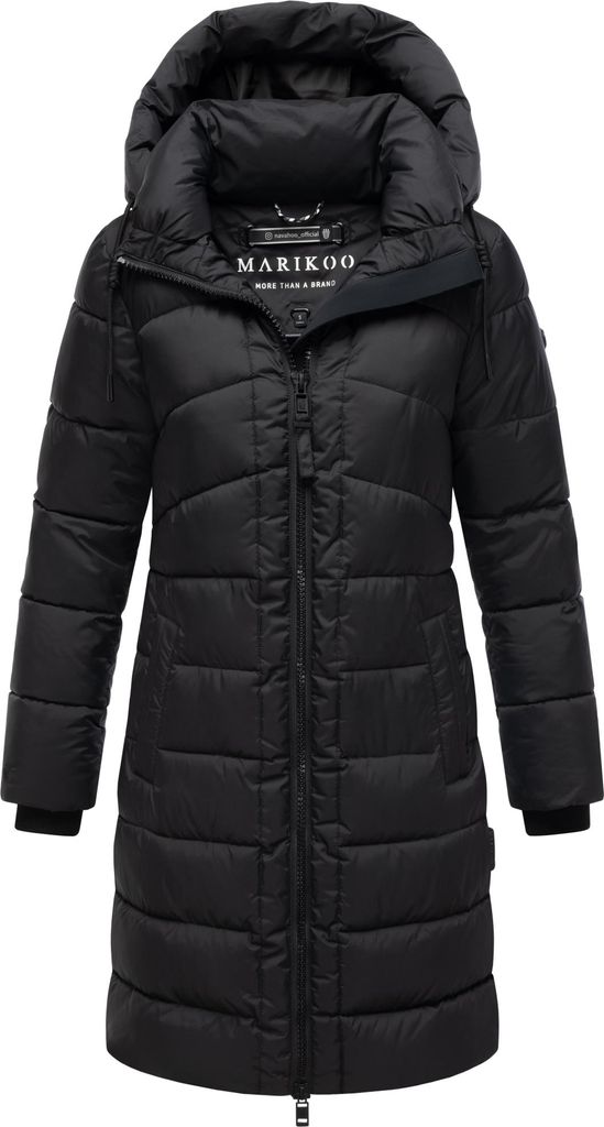 Marikoo Damen Wintermantel Steppmantel warm gefüttert abnehmbare Kapuze Kaltnäschen Schwarz Gr. 38 - M