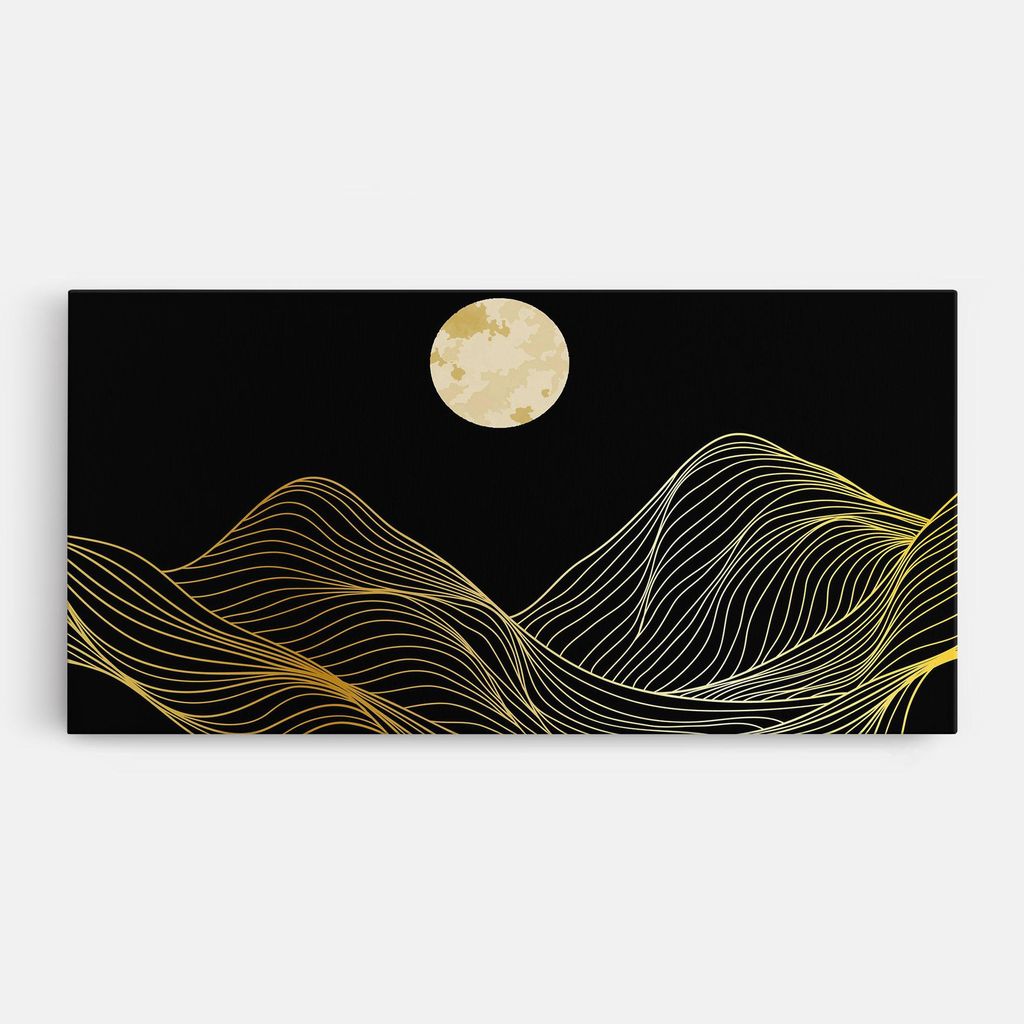 ARTHUB Leinwandbild 40x80 cm, Golden Moon | Wohnzimmerdekoration, Hängende Bilder, Wanddekoration, Heimdekoration, Abstrakte, Minimalistische