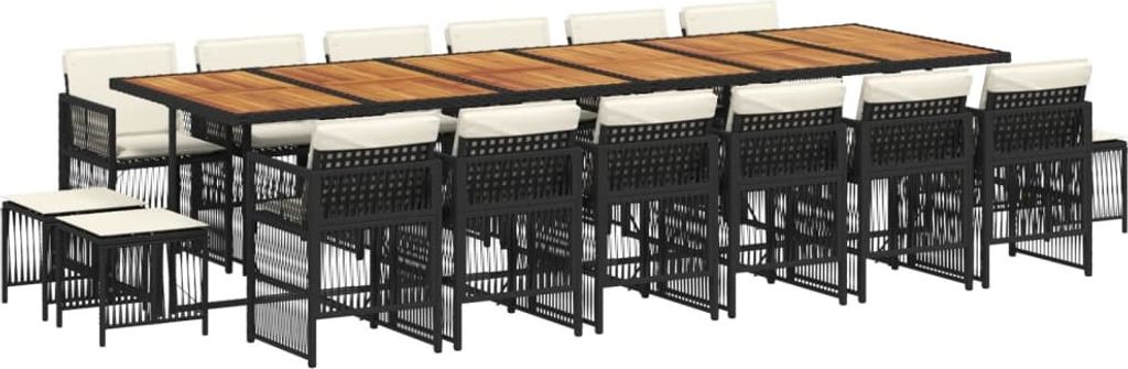 17-tlg. Garten-Essgruppe mit Kissen Schwarz Poly Rattan