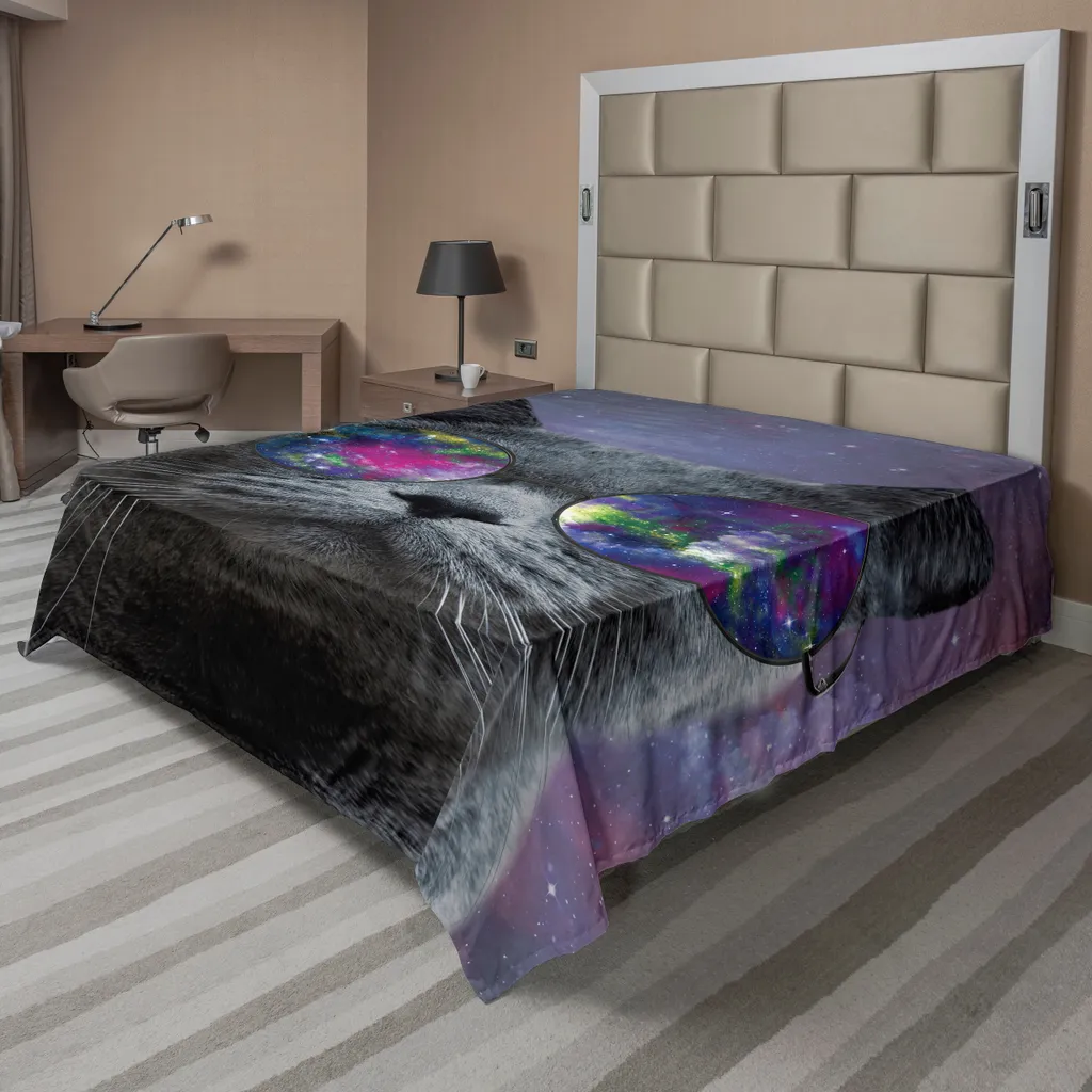 Grand drap de lit plat 266x260 pour chambre parentale motif chevaux gris