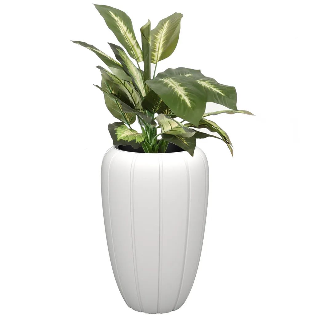 Pot de fleurs léger et robuste blanc 40 cm avec bac de rempotage facile