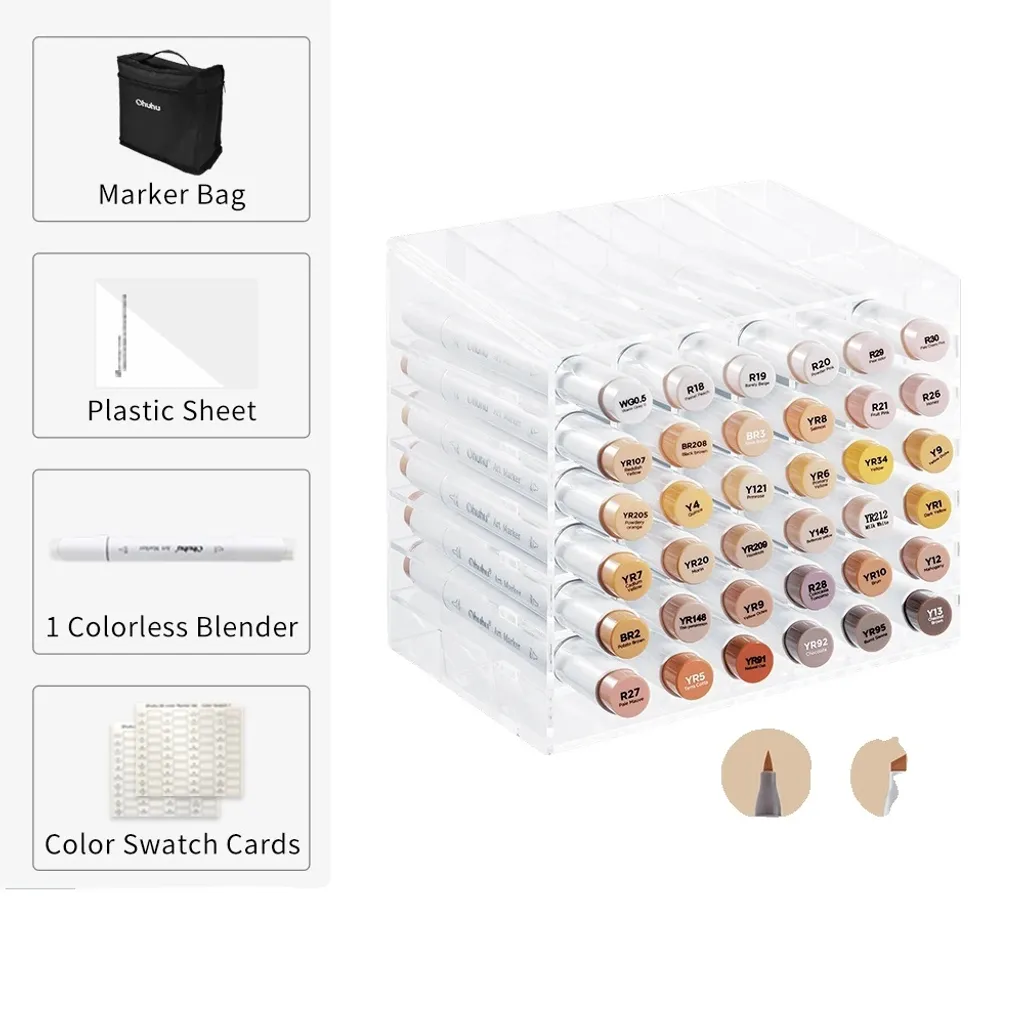 Set marqueur pointe pinceau et ciseau 36 couleurs chair rechargeables