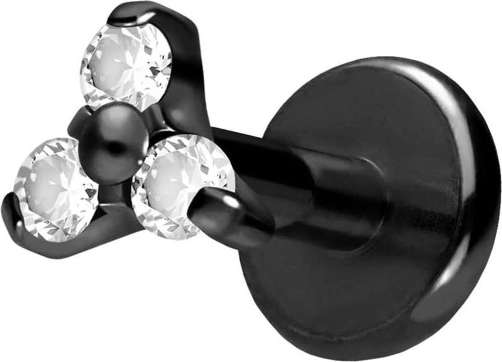 Ohrpiercing, Nasenpiercing Titan Labret mit Push Fit KRISTALLBLUME Schwarz Stablänge: 5mm | Stabstärke: 1,2mm | Discgröße: 3,5mm