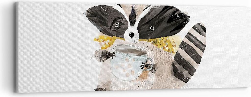 Bild auf Leinwand - Leinwandbild - Einteilig - Waschbär Tasse Kinder - 90x30cm - Wand Bild - Wanddeko - Wandbilder - Leinwanddruck - Bilder - Wand...