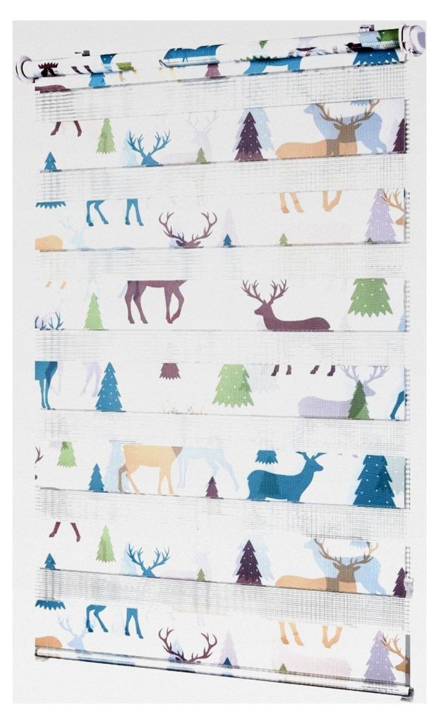 Doppelrollo Klemmfix ohne Bohren Weiß-Elch B80 x H120 cm (Stoffbreite 76 cm) mit Muster