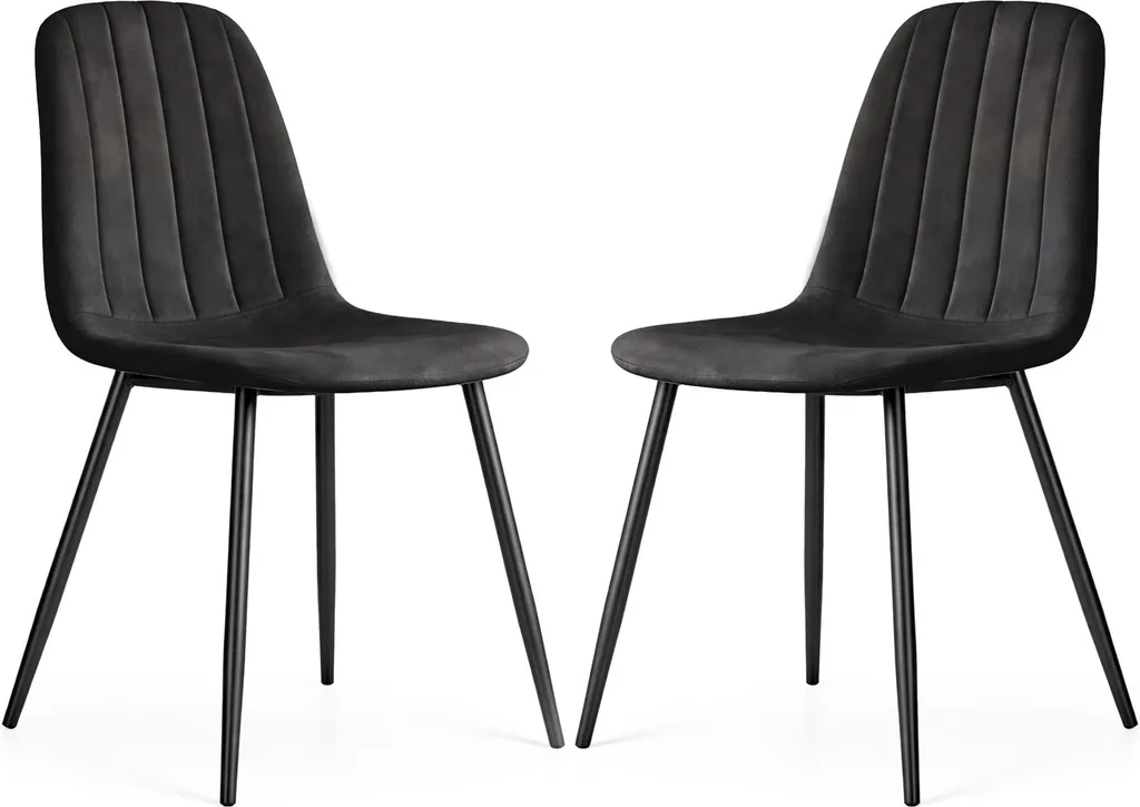 Coppia Sedie Velluto Nero LUMO: Trapuntatura Luxury e Gambe Nere