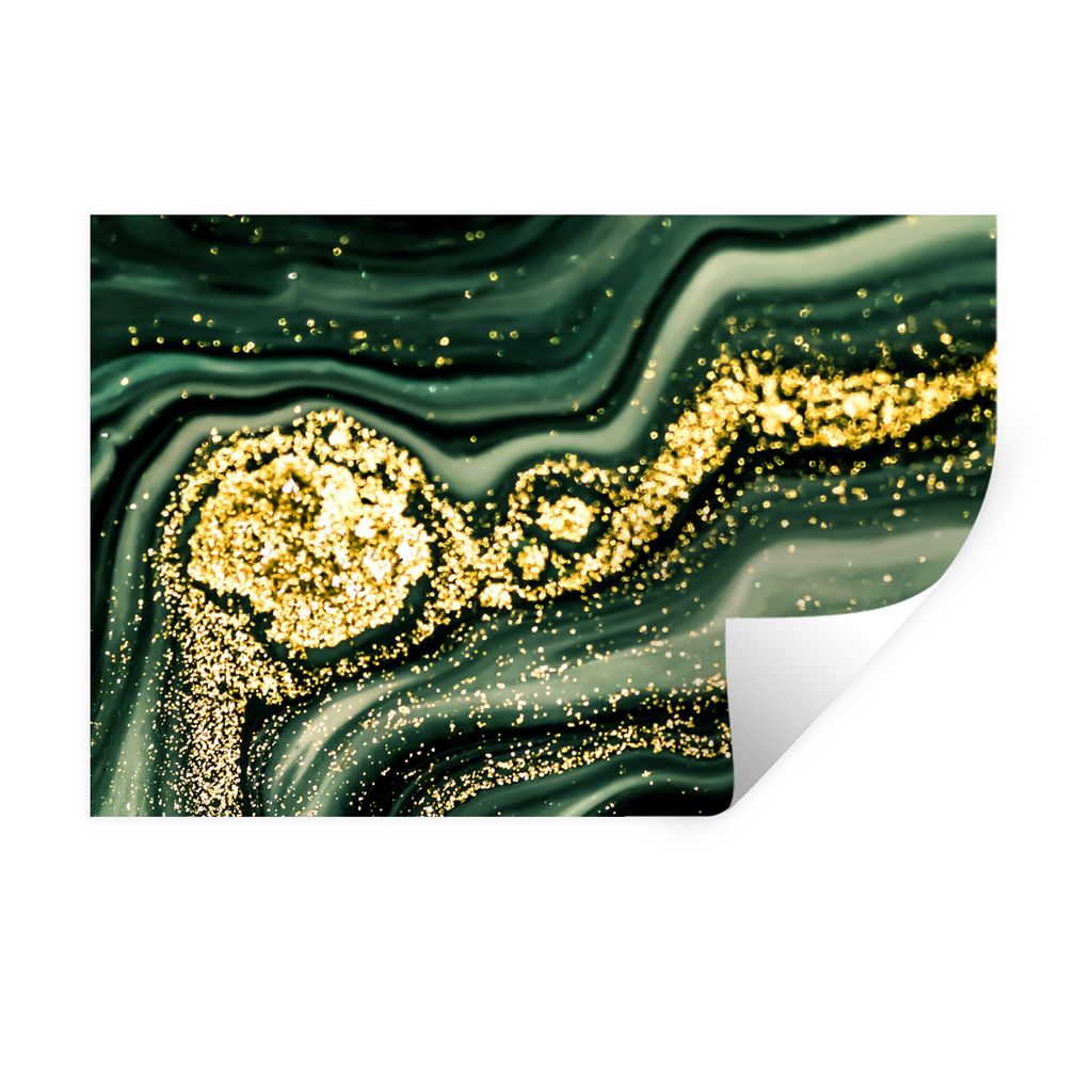MuchoWow Wandtattoo Wandsticker Wandaufkleber Marmor - Gold - Glitter - Grün - Marmoroptik - Luxus 120x80 cm Selbstklebend und Repositionierbar ...