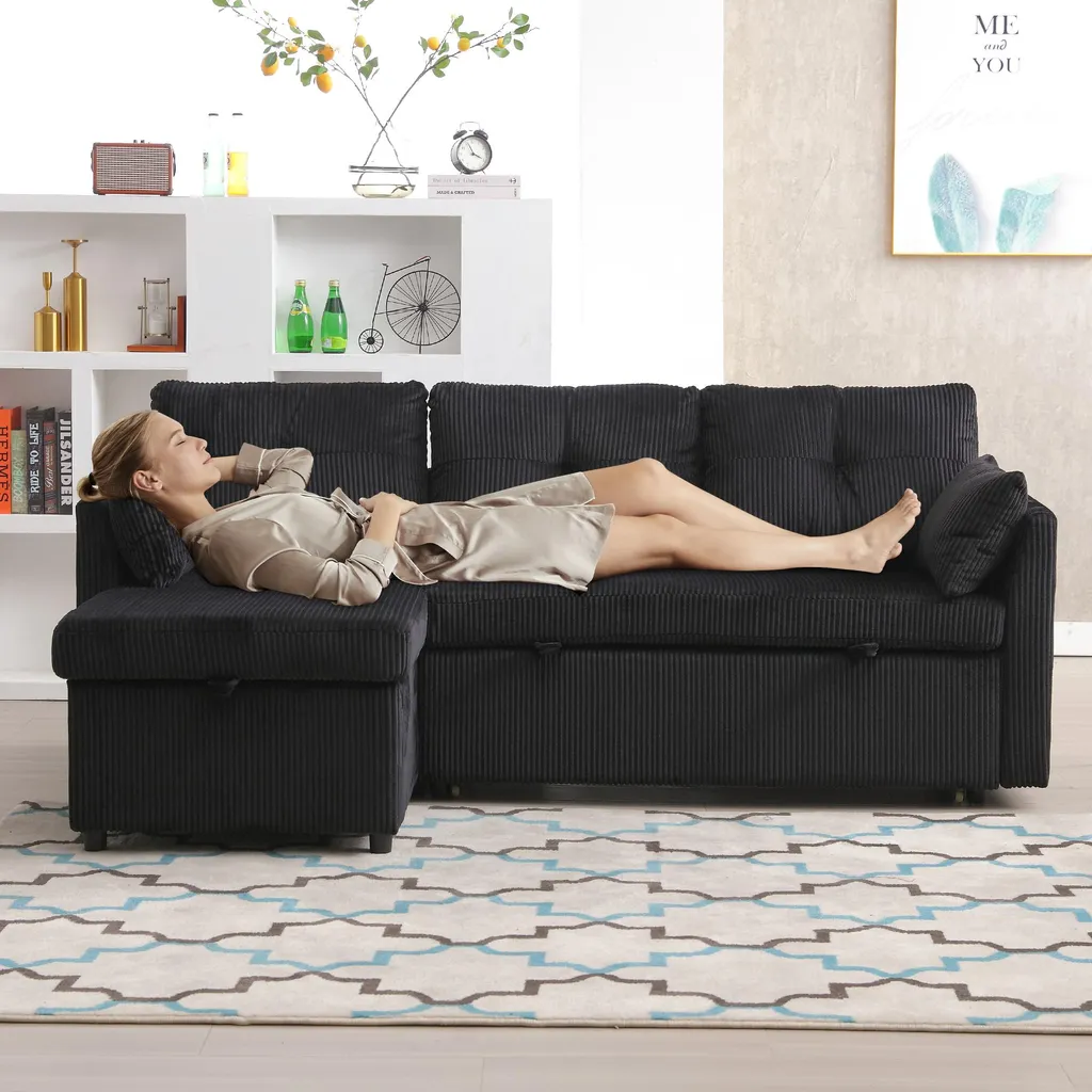 Canapé Sectionnel Convertible avec Chaise Longue Réversible et Coffre