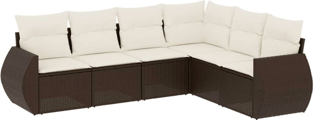 6-tlg. Garten-Sofagarnitur mit Kissen Braun Poly Rattan