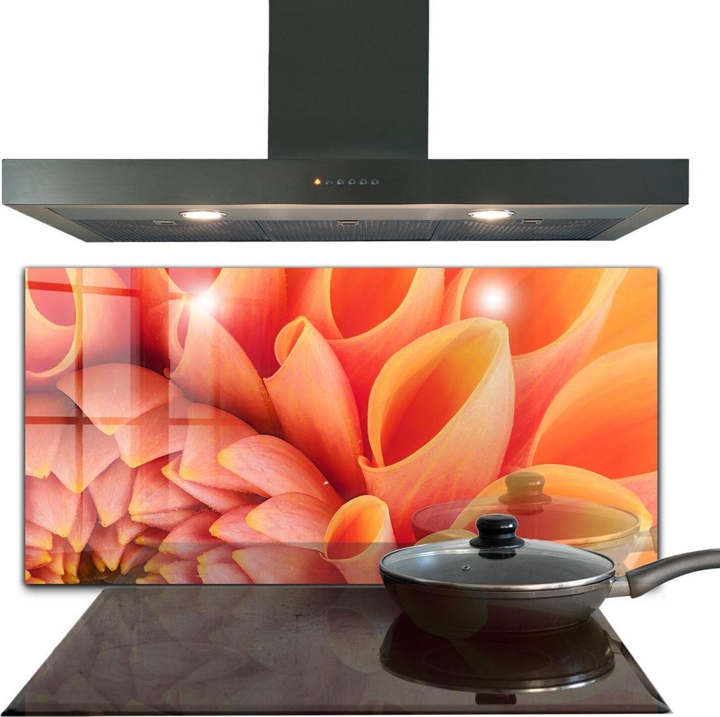 Spritzschutz aus Glas Küchenrückwand - Wandschutz für Herd und Spüle - 140x70 cm - Orangefarbene Blume