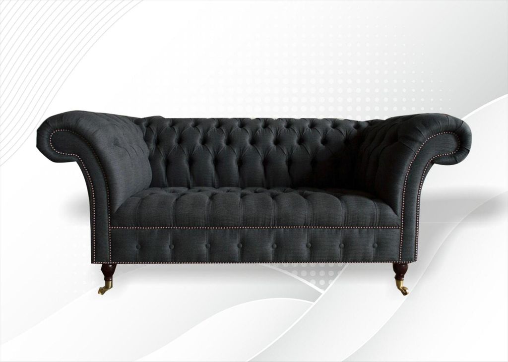 Chesterfield 2 Sitzer Schwarz Textil Stoff Möbel Wohnzimmer Produktbild 
