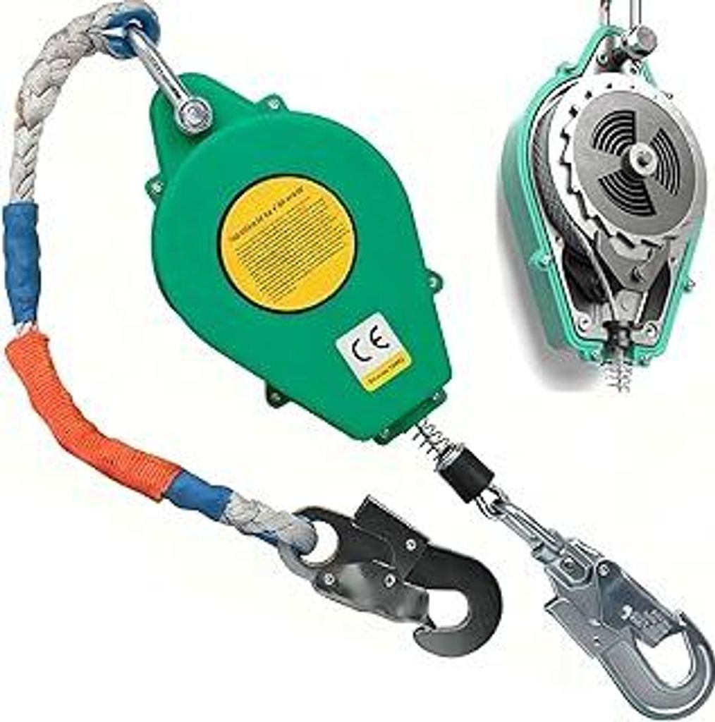 Höhensicherungsgerät Absturzsicherung 10m/15m/20m, Absturzsicherung Einziehbar Dachdecker mit Selbstverriegelndem Haken, Tragbar Fallschutz Auffa...