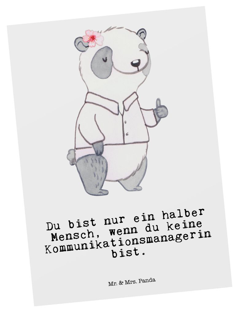 Mr. & Mrs. Panda Postkarte Kommunikationsmanagerin Herz - Weiß - Geschenk, Witzig, Spruch, Studium, Postkarten, Ansichtskarten, Grußkarte, einzel...