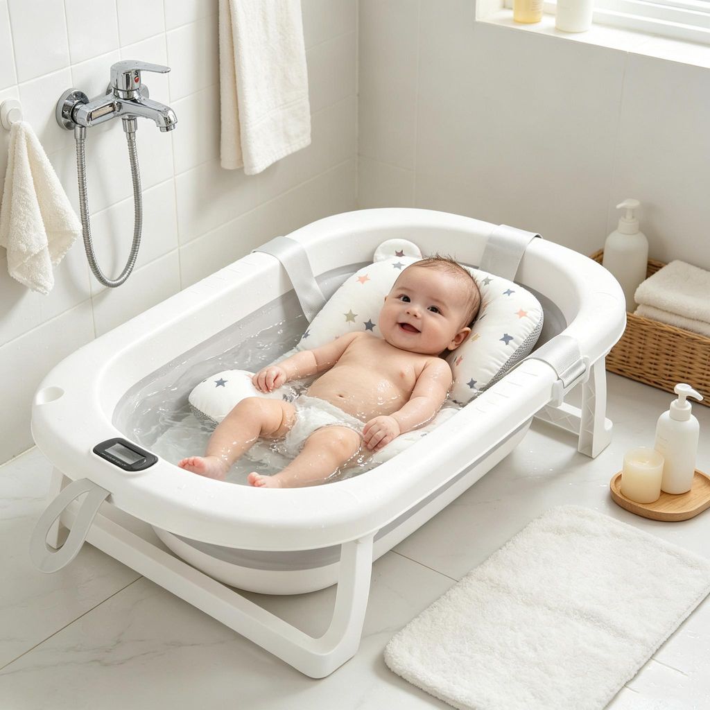 Baby Badewanne mit Thermometer,Groß Babybadewanne mit Produktbild 