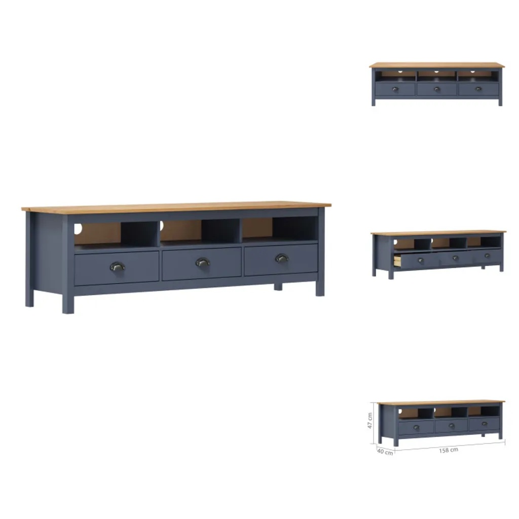 Meuble TV en Bois de Pin Massif Gris 158 cm vidaXL Hill Durable et Chic