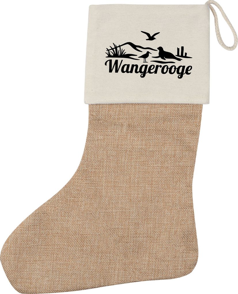 Huuraa Weihnachtsstrumpf Wangerooge Strandmotiv Beige Jute Kaminstrumpf Geschenkidee