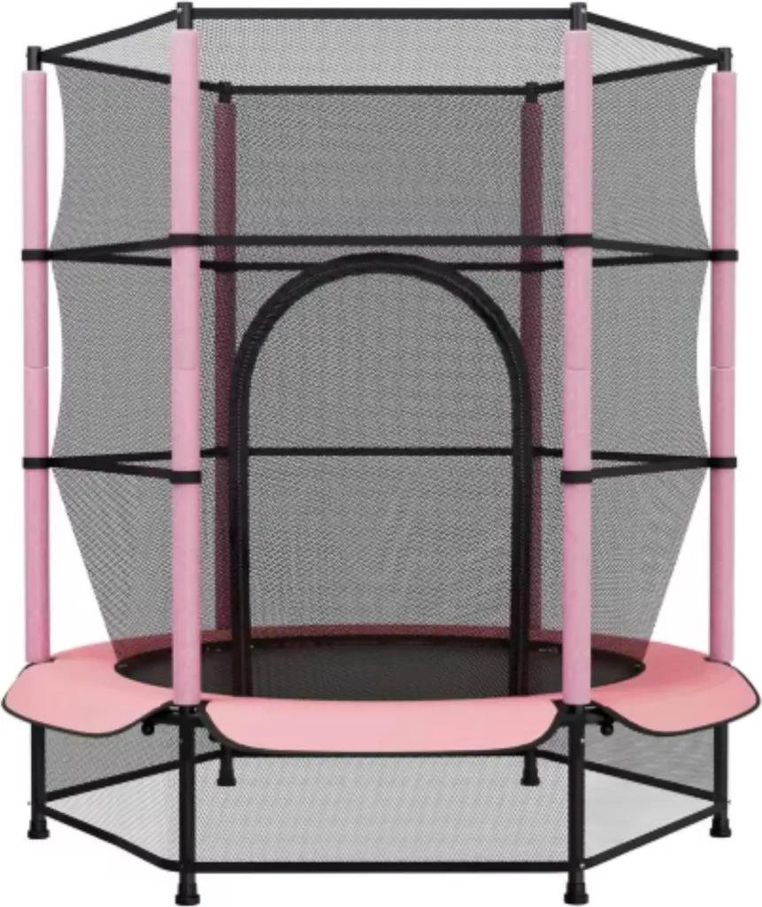 Mini Trampoline de Jardin Rose pour Enfants 3 à 6 Ans Ø 140cm Loisir