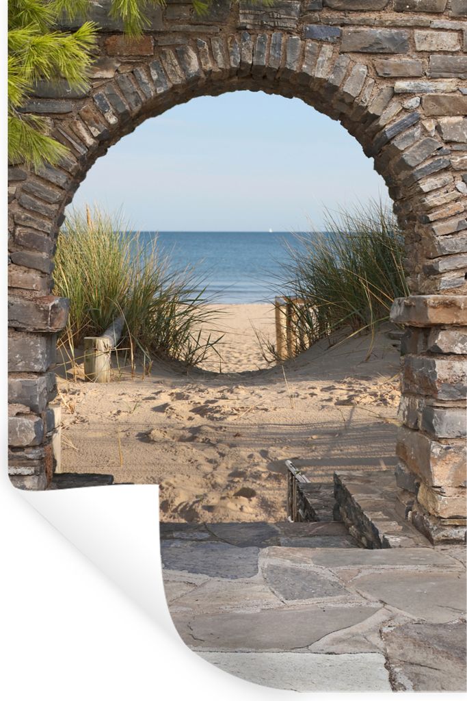 MuchoWow Wandtattoo Wandsticker Wandaufkleber Aussicht - Strand - Düne - Pflanzen 60x90 cm Selbstklebend und Repositionierbar - Sticker - Dekorf...