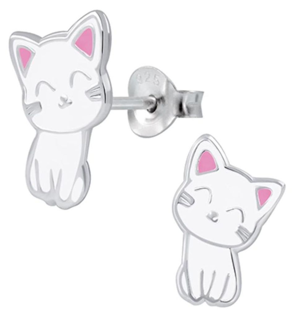 Ohrstecker Katze: bunte Kinderohrringe Silber 925 Weiß Produktbild 