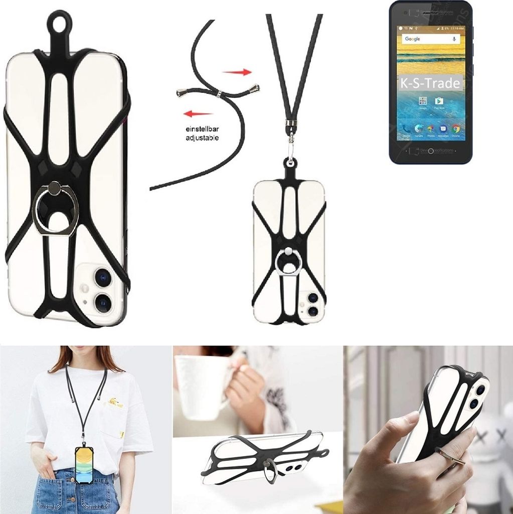 K-S-Trade 3in1 Handykette Handyband Handykordel Halsband Smartphone-Ring Handy-Ring kompatibel mit ZTE Blade L130 Fingerhalterung Handyring