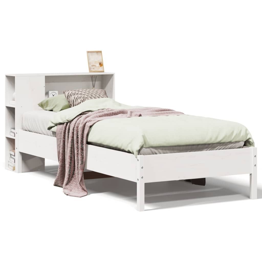 "2026 Aktion"Bettgestell/Massivholzbett - Einzelbett/Jugendbett mit Lattenrost - mit Regal ohne Matratze - Weiß 75x190cm Kiefer - Klassische Bette...