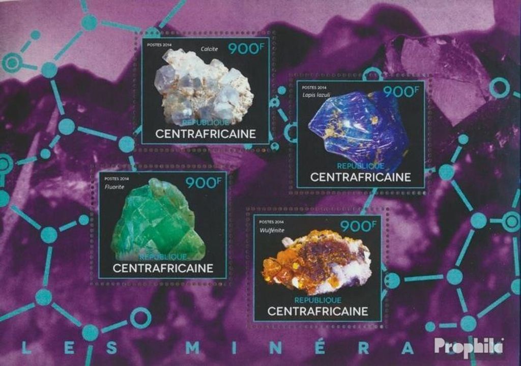 Briefmarken Zentralafrikanische Republik 2014 Mi 5050-5053 Kleinbogen (kompl. Ausgabe) postfrisch Mineralien