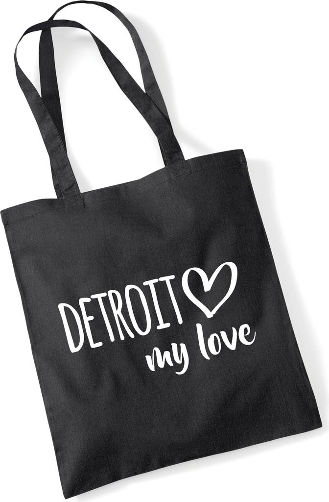 Huuraa Jutebeutel Detroit my love 10 Liter Black Baumwolle Tasche Geschenkidee