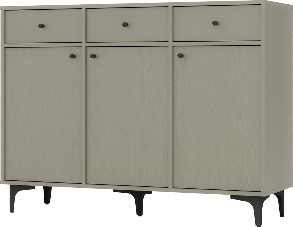 Masseno Kommode TORINO 125 cm Sideboard mit 3 Schubladen und 3 Türen für Wohnzimmer Schlafzimmer Modern 125x41x94 cm Hellgrün / Hellgrün