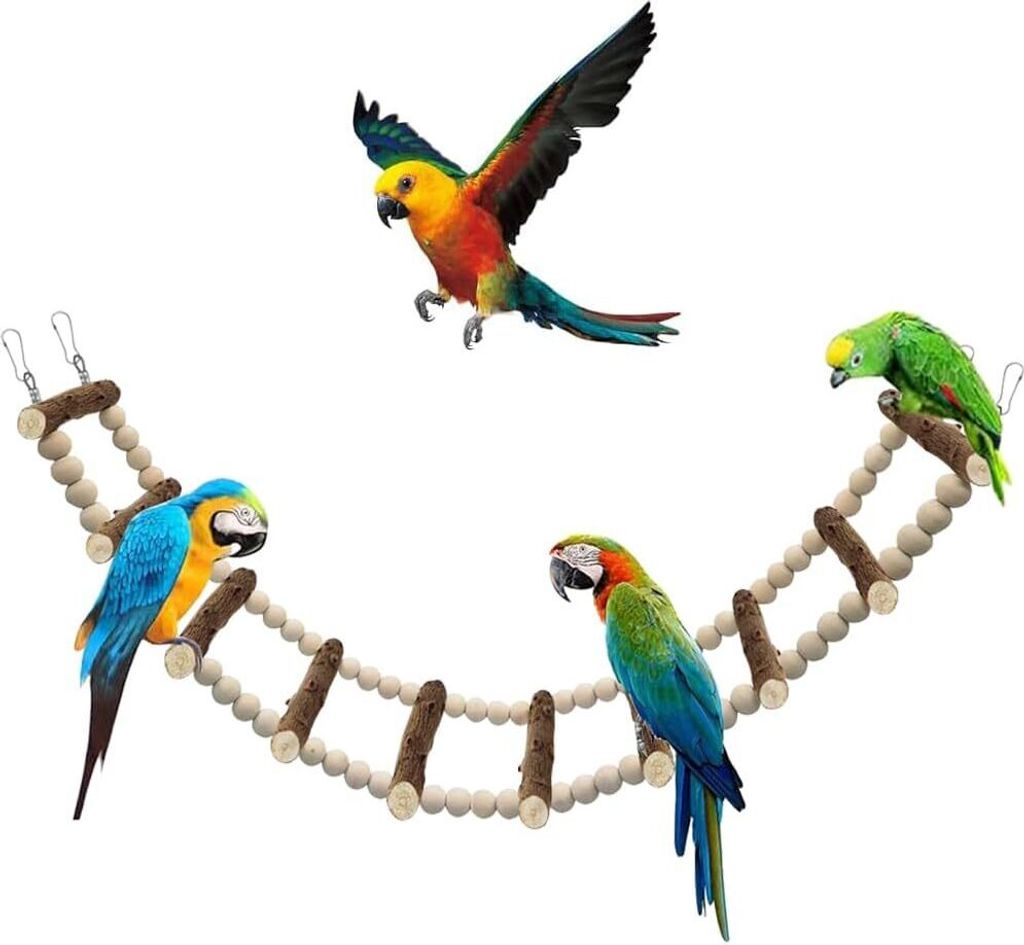 Vogelspielzeug, Holzleitern, Wellensittichspielzeug, Vogelkäfigzubehör für Wellensittiche, Nymphensittiche, Kakadus, (10-teilige Leiter, 64 cm)