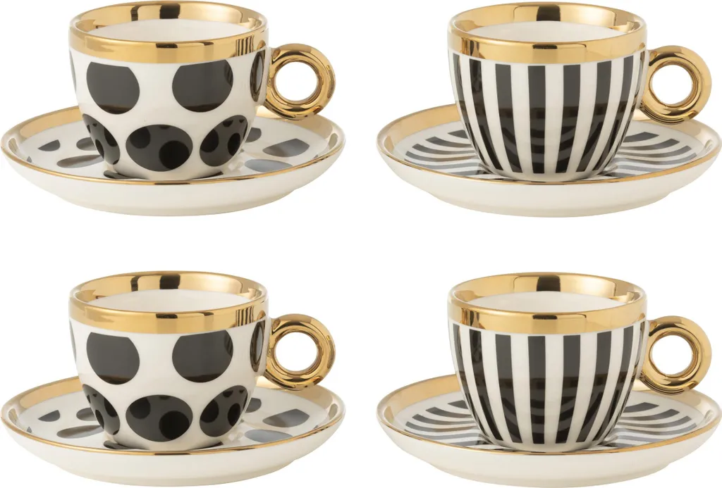 Service à Café 4 Tasses et Sous-tasses Céramique Design Mix J-Line - Boîte